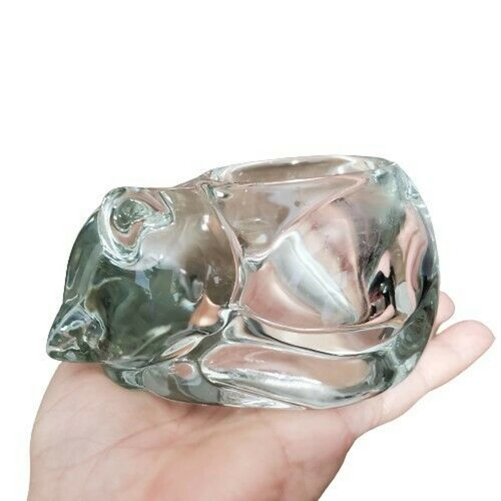 Sleeping Kitten /Cat Indiana Glass Clear Votive Candle Holder